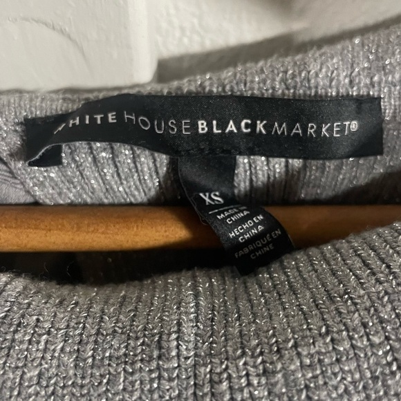 White House Black Market Gray Silver Shimmer Boat Neck Rib Tunic Sweater Sz XS - Picture 3 of 6